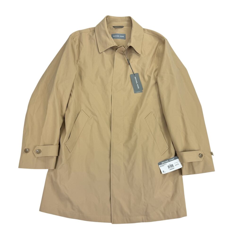 Michael Kors Mens Classic Fit Water-Resistant Kastanza Rain Coat Khaki Beige 38S